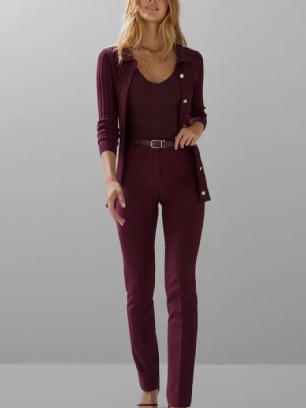 White House Black Market Elle Slim Trouser Comfort Stretch Pant in Port